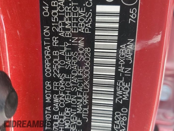 2019 Toyota Prius LE z VIN JTDL9RFU2K3006028, wystawiony jako Copart lot #58799885 z przebiegiem 152 765 mil mil oraz Szkoda całkowita • Salvage title. Historia ofert i sprzedaży dostępna na DreamBid. Obrazek 12.