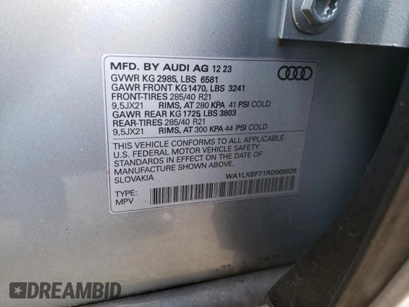 2024 Audi Q7 Premium Plus with VIN WA1LXBF71RD009928, listed as a Copart auction lot 77769904 with 12,012 mi miles and Salvage title. Bid and sale history available at DreamBid. Image 15.