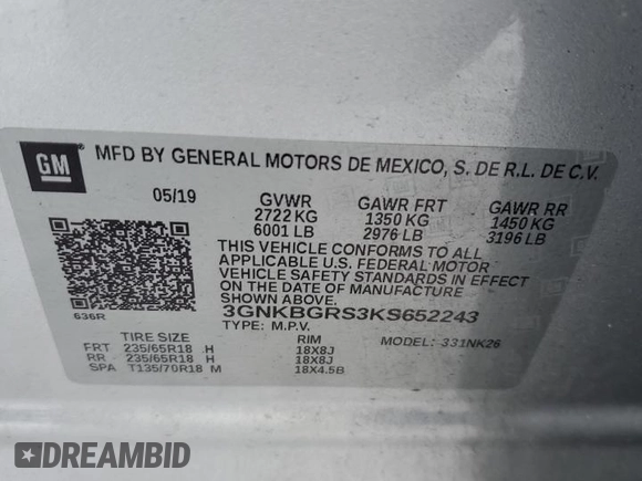 2019 Chevrolet Blazer z VIN 3GNKBGRS3KS652243, wystawiony jako Copart lot #89337725 z przebiegiem 142 148 mil mil oraz Szkoda całkowita • Salvage title. Historia ofert i sprzedaży dostępna na DreamBid. Obrazek 13.