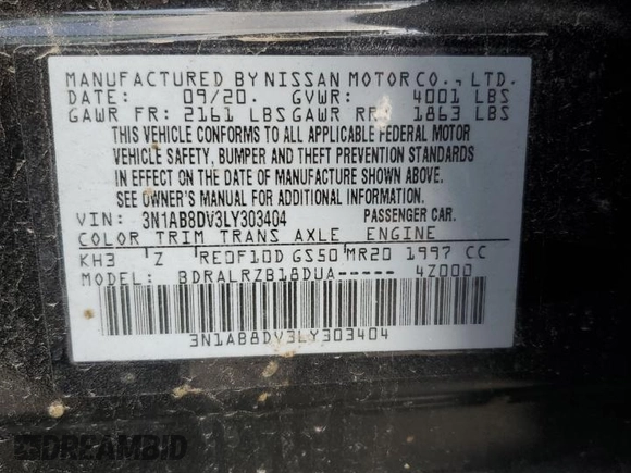 2020 Nissan Sentra SR z VIN 3N1AB8DV3LY303404, wystawiony jako Copart lot #44040395 z przebiegiem 75 029 mil mil oraz Szkoda całkowita • Salvage title. Historia ofert i sprzedaży dostępna na DreamBid. Obrazek 12.