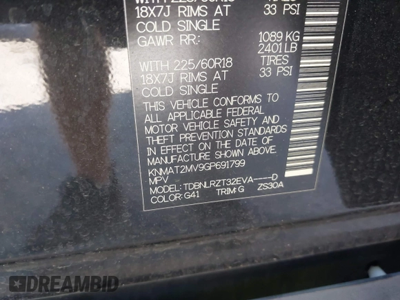 2016 Nissan Rogue SV with VIN KNMAT2MV9GP691799, listed as a IAAI auction lot 40902441 with 103,075 mi miles. Bid and sale history available at carsss.com. Image 9.