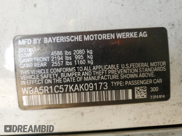 2019 BMW 3 Series 330i with VIN WBA5R1C57KAK09173, listed as a Copart auction lot 44773785 with Not provided miles and Salvage title. Bid and sale history available at DreamBid. Image 14.