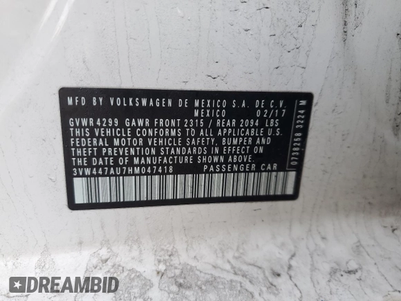 2017 Volkswagen Golf GTI S with VIN 3VW447AU7HM047418, listed as a Copart auction lot 49688035 with 158,034 mi miles and Salvage Title. Bid and sale history available at carsss.com. Image 13.