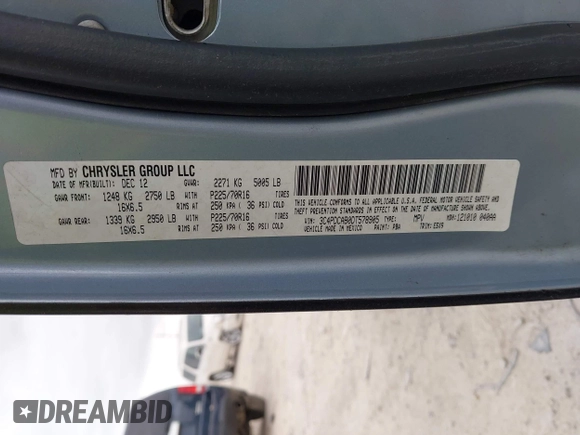 2013 Dodge Journey American Value with VIN 3C4PDCAB0DT578905, listed as a IAAI auction lot 42256264 with 132,582 mi miles and . Bid and sale history available at DreamBid. Image 9.