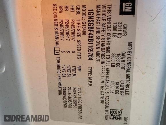 2011 Chevrolet Express Passenger LS z VIN 1GNSGBF4XB1169764, wystawiony jako Copart lot #64512794 z przebiegiem 75 532 mil mil oraz Szkoda całkowita • Salvage title. Historia ofert i sprzedaży dostępna na DreamBid. Obrazek 13.