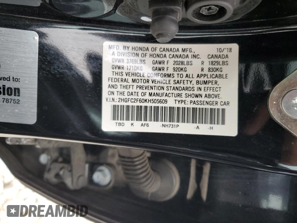 2019 Honda Civic LX with VIN 2HGFC2F60KH505609, listed as a Copart auction lot 50905455 with 101,807 mi miles and Salvage Title. Bid and sale history available at DreamBid. Image 12.