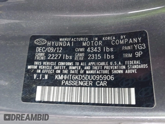 2013 Hyundai Genesis Coupe Premium z VIN KMHHT6KD5DU095906, wystawiony jako IAAI lot #42230462 z przebiegiem 118 279 mil mil oraz . Historia ofert i sprzedaży dostępna na DreamBid. Obrazek 9.