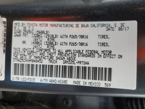 2017 Toyota Tacoma SR5 z VIN 3TMAZ5CNXHM048452, wystawiony jako Copart lot #52996785 z przebiegiem 71 588 mil mil oraz Szkoda całkowita • Salvage title. Historia ofert i sprzedaży dostępna na DreamBid. Obrazek 12.