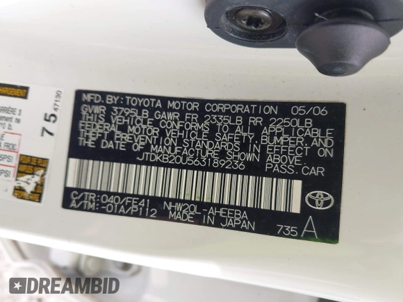 2006 Toyota Prius with VIN JTDKB20U563189236, listed as a IAAI auction lot 41729828 with 205,935 mi miles. Bid and sale history available at carsss.com. Image 9.