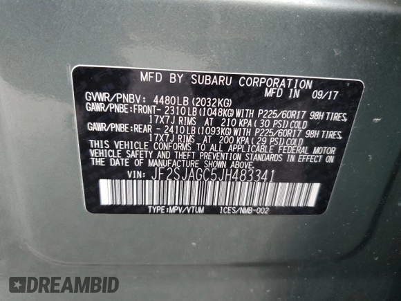 2018 Subaru Forester Premium with VIN JF2SJAGC5JH483341, listed as a Copart auction lot 54016495 with 98,331 mi miles and Clean Title. Bid and sale history available at DreamBid. Image 12.