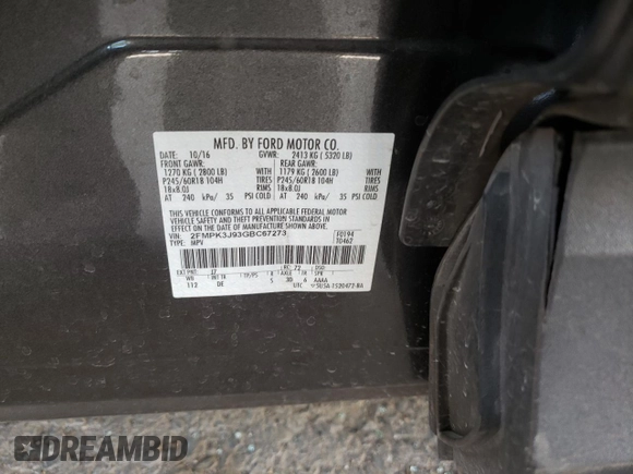 2016 Ford Edge SEL z VIN 2FMPK3J93GBC67273, wystawiony jako Copart lot #53192565 z przebiegiem 36 453 mil mil oraz Szkoda całkowita • Salvage title. Historia ofert i sprzedaży dostępna na DreamBid. Obrazek 15.