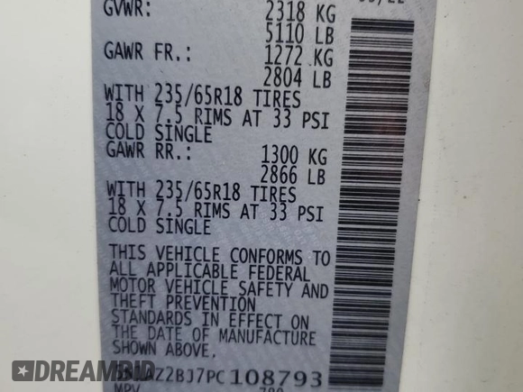 2023 Nissan Murano SV z VIN 5N1AZ2BJ7PC108793, wystawiony jako Copart lot #62601615 z przebiegiem 35 689 mil mil oraz Szkoda całkowita • Salvage title. Historia ofert i sprzedaży dostępna na DreamBid. Obrazek 14.
