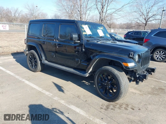 2021 Jeep Wrangler Unlimited Sahara with VIN 1C4JJXP62MW826470, listed as a IAAI auction lot 41651709 with 44,677 mi miles and . Bid and sale history available at DreamBid. Image 1.