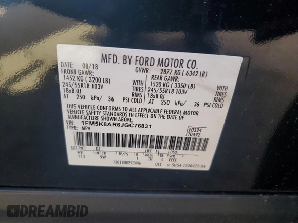 2018 Ford Police Interceptor Utility z VIN 1FM5K8AR6JGC76831, wystawiony jako Copart lot #55299875 z przebiegiem 83 571 mil mil oraz Szkoda całkowita • Salvage title. Historia ofert i sprzedaży dostępna na DreamBid. Obrazek 13.