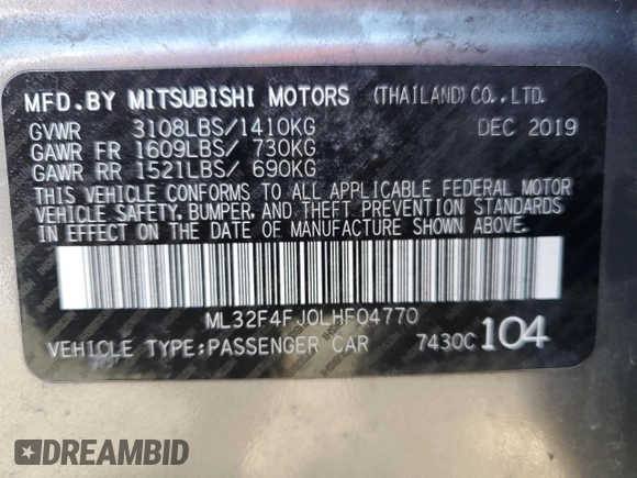 2020 Mitsubishi Mirage SE z VIN ML32F4FJ0LHF04770, wystawiony jako Copart lot #50016415 z przebiegiem 112 116 mil mil oraz Szkody całkowita. Historia ofert i sprzedaży dostępna na DreamBid. Obrazek 12.