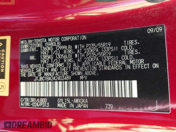 2010 Lexus RX 450h с VIN JTJBC1BA2A2403489, выставлен на аукционе IAAI как лот 42349835 с пробегом 40 163 миль миль и . История ставок и продаж доступна на DreamBid. Изображение 9.