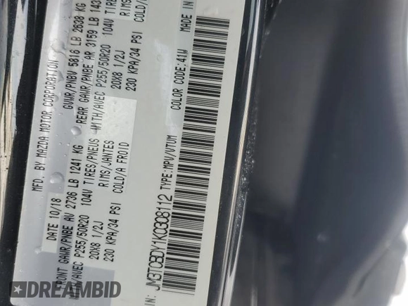 2019 Mazda CX-9 Grand Touring with VIN JM3TCBDY1K0308112, listed as a Copart auction lot 47457465 with 87,205 mi miles and Salvage Title. Bid and sale history available at carsss.com. Image 13.