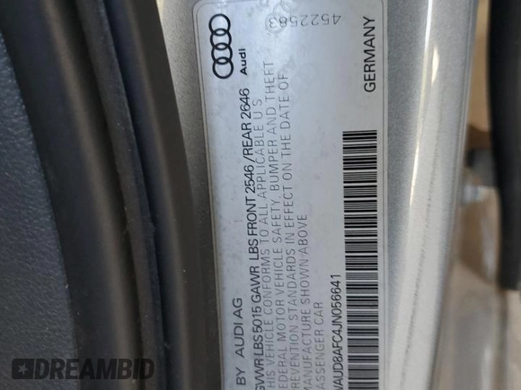 2018 Audi A6 Premium Plus with VIN WAUD8AFC4JN056641, listed as a Copart auction lot 68134704 with 130,807 mi miles and Salvage Title. Bid and sale history available at carsss.com. Image 10.