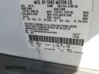 2017 Ford Explorer with VIN 1FM5K8B83HGA47281, listed as a Copart auction lot 87160874 with 197,810 mi miles and Salvage title. Bid and sale history available at DreamBid. Image 13.