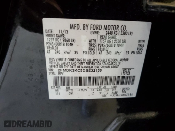 2013 Ford Edge Limited with VIN 2FMDK3KC5DBE32135, listed as a Copart auction lot 61644175 with 130,886 mi miles and Clean title. Bid and sale history available at DreamBid. Image 13.