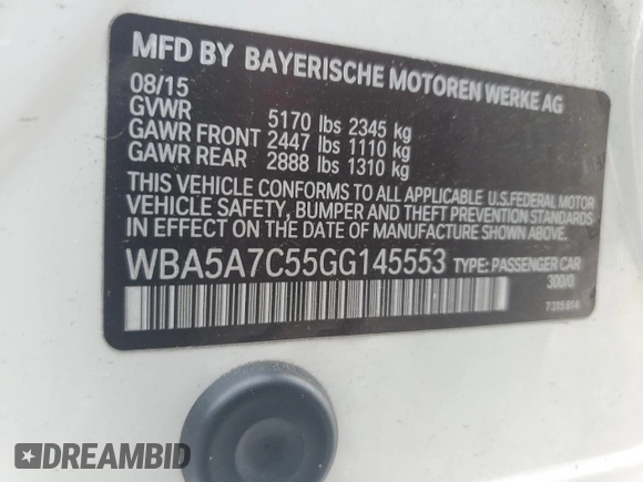 2016 BMW 5 Series 528i xDrive with VIN WBA5A7C55GG145553, listed as a Copart auction lot 48378075 with 58,673 mi miles and Salvage Title. Bid and sale history available at DreamBid. Image 14.