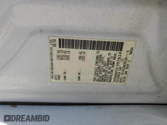 2018 Nissan Maxima SV with VIN 1N4AA6AP3JC397614, listed as a Copart auction lot 61796335 with 91,896 mi miles and Salvage title. Bid and sale history available at DreamBid. Image 13.