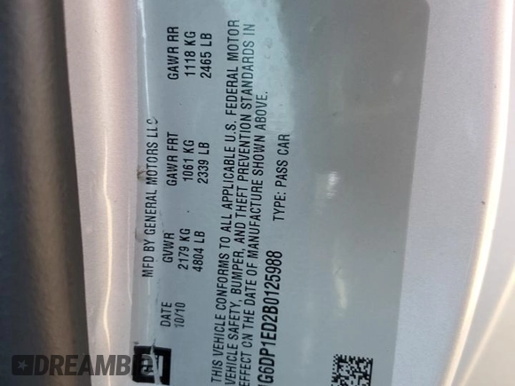2011 Cadillac CTS Premium с VIN 1G6DP1ED2B0125988, выставлен на аукционе Copart как лот 42336955 с пробегом 65 902 миль миль и Списание • Salvage title. История ставок и продаж доступна на DreamBid. Изображение 12.