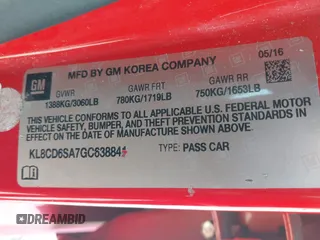 2016 Chevrolet Spark LT with VIN KL8CD6SA7GC638841, listed as a IAAI auction lot 42140920 with 160,005 mi miles and . Bid and sale history available at DreamBid. Image 9.
