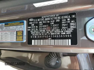 2019 Kia Sorento LX with VIN 5XYPGDA55KG565966, listed as a Copart auction lot 75736284 with Not Provided miles and Salvage Title. Bid and sale history available at DreamBid. Image 14.