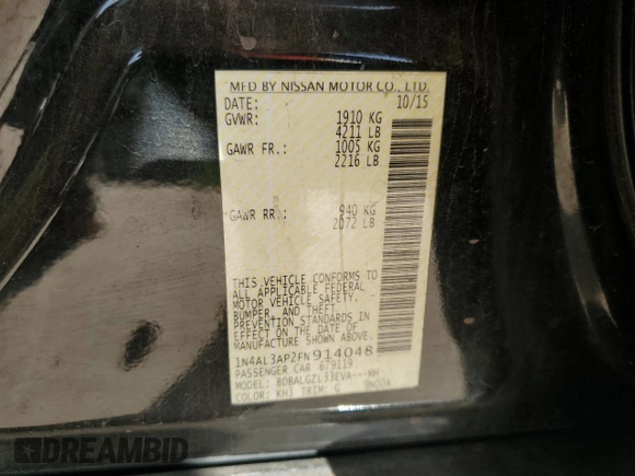 2015 Nissan Altima S with VIN 1N4AL3AP2FN914048, listed as a Copart auction lot 50431795 with 133,271 mi miles and Salvage Title. Bid and sale history available at DreamBid. Image 15.
