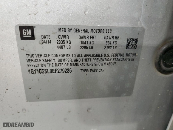 2014 Chevrolet Malibu LT with VIN 1G11C5SL0EF279236, listed as a Copart auction lot 50907065 with 120,807 mi miles and Salvage Title. Bid and sale history available at carsss.com. Image 13.