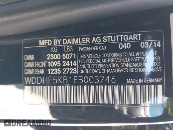 2014 Mercedes-Benz E 350 Sport with VIN WDDHF5KB1EB003746, listed as a IAAI auction lot 42206697 with 96,610 mi miles and . Bid and sale history available at DreamBid. Image 9.