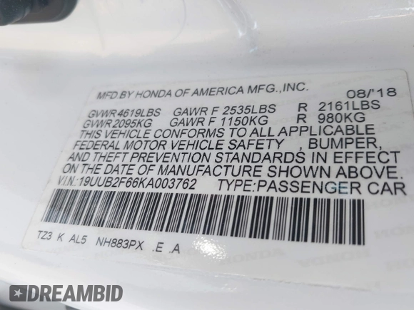2019 Acura TLX w/A-Spec Pkg z VIN 19UUB2F66KA003762, wystawiony jako IAAI lot #40118141 z przebiegiem 66 341 mil mil oraz . Historia ofert i sprzedaży dostępna na DreamBid. Obrazek 9.