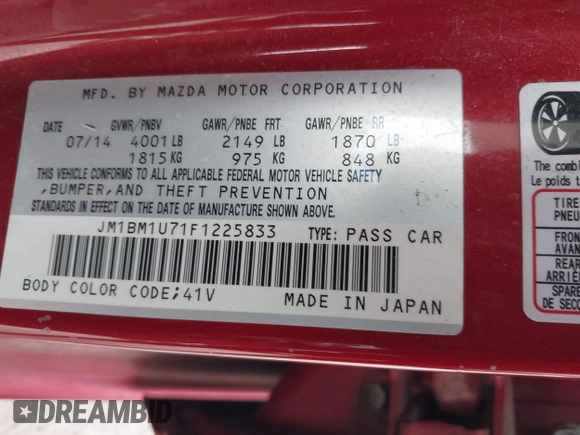 2015 Mazda 3 i Sport z VIN JM1BM1U71F1225833, wystawiony jako IAAI lot #42264702 z przebiegiem 173 583 mil mil oraz . Historia ofert i sprzedaży dostępna na DreamBid. Obrazek 9.