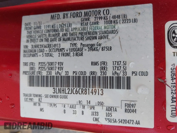2012 Lincoln MKZ с VIN 3LNHL2JC6CR814913, выставлен на аукционе IAAI как лот 42431205 с пробегом 80 599 миль миль и . История ставок и продаж доступна на DreamBid. Изображение 9.