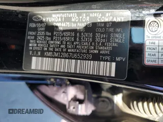 2007 Hyundai Tucson GLS with VIN KM8JM12B67U652939, listed as a Copart auction lot 73790634 with 155,199 mi miles and Clean Title. Bid and sale history available at carsss.com. Image 13.