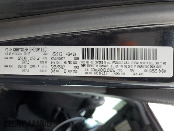 2014 Jeep Wrangler Sport with VIN 1C4AJWAG8EL159953, listed as a Copart auction lot 61175035 with 137,480 mi miles and Salvage title. Bid and sale history available at DreamBid. Image 14.