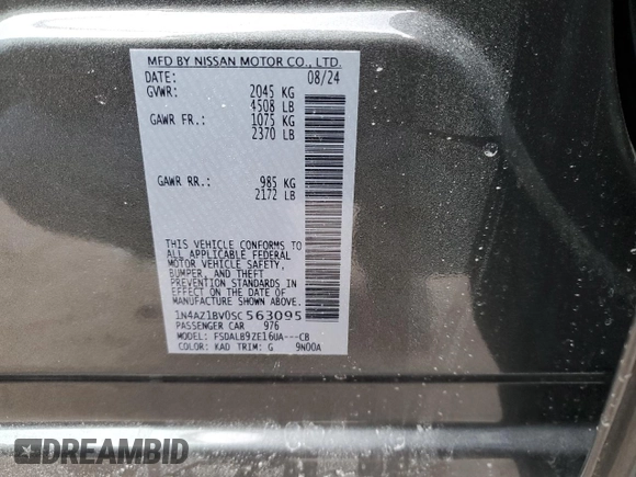 2025 Nissan LEAF S with VIN 1N4AZ1BV0SC563095, listed as a Copart auction lot 45959975 with 669 mi miles and Salvage Title. Bid and sale history available at carsss.com. Image 12.