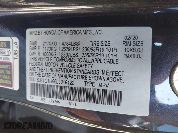 2020 Acura RDX Technology z VIN 5J8TC1H56LL018422, wystawiony jako IAAI lot #40978912 z przebiegiem 35 670 mil mil oraz . Historia ofert i sprzedaży dostępna na DreamBid. Obrazek 9.