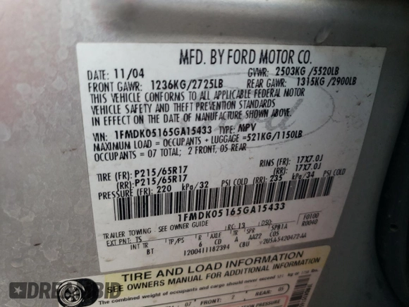 2005 Ford Freestyle SEL z VIN 1FMDK05165GA15433, wystawiony jako Copart lot #87221574 z przebiegiem Nie podano mil oraz Szkoda całkowita • Salvage title. Historia ofert i sprzedaży dostępna na DreamBid. Obrazek 13.