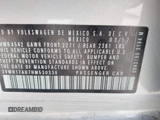 2017 Volkswagen Golf S z VIN 3VWH17AU7HM530336, wystawiony jako IAAI lot #42454700 z przebiegiem 60 208 mil mil oraz . Historia ofert i sprzedaży dostępna na DreamBid. Obrazek 9.