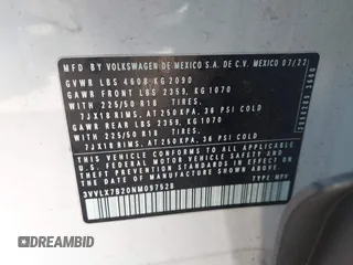 2022 Volkswagen Taos SE z VIN 3VVLX7B20NM097528, wystawiony jako IAAI lot #41152253 z przebiegiem 45 607 mil mil oraz . Historia ofert i sprzedaży dostępna na DreamBid. Obrazek 9.