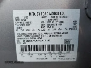 2023 Ford Explorer z VIN 1FM5K8AC6PGA17180, wystawiony jako Copart lot #84434374 z przebiegiem 6 512 mil mil oraz Szkoda całkowita • Salvage title. Historia ofert i sprzedaży dostępna na DreamBid. Obrazek 13.