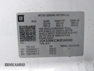 2019 GMC Yukon SLT with VIN 1GKS2BKC3KR160060, listed as a IAAI auction lot 42042122 with 124,733 mi miles. Bid and sale history available at carsss.com. Image 9.