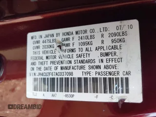 2010 Acura TSX z VIN JH4CU2F67AC037098, wystawiony jako IAAI lot #42197119 z przebiegiem 133 485 mil mil oraz . Historia ofert i sprzedaży dostępna na DreamBid. Obrazek 9.