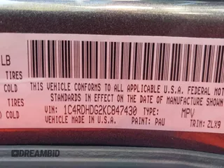 2019 Dodge Durango GT Plus with VIN 1C4RDHDG2KC847430, listed as a IAAI auction lot 41994807 with 106,545 mi miles and . Bid and sale history available at carsss.com. Image 9.