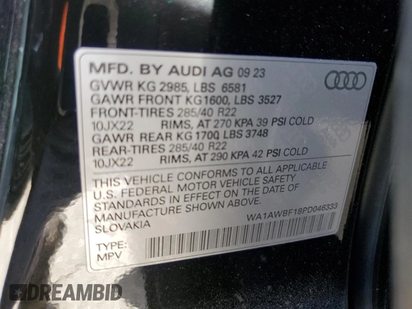 2023 Audi SQ8 Premium Plus z VIN WA1AWBF18PD046333, wystawiony jako Copart lot #81616984 z przebiegiem 19 033 mil mil oraz Szkoda całkowita • Salvage title. Historia ofert i sprzedaży dostępna na DreamBid. Obrazek 16.