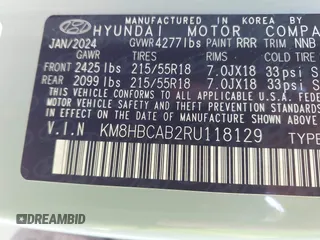 2024 Hyundai Kona SEL with VIN KM8HBCAB2RU118129, listed as a IAAI auction lot 41751534 with 7,468 mi miles. Bid and sale history available at carsss.com. Image 9.