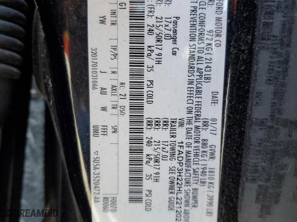 2017 Ford Focus SEL with VIN 1FADP3H22HL221202, listed as a Copart auction lot 48403875 with 128,959 mi miles and Salvage Title. Bid and sale history available at carsss.com. Image 15.