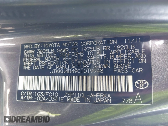 2012 Scion xD with VIN JTKKU4B49C1019948, listed as a IAAI auction lot 41598477 with 144,898 mi miles and . Bid and sale history available at DreamBid. Image 9.